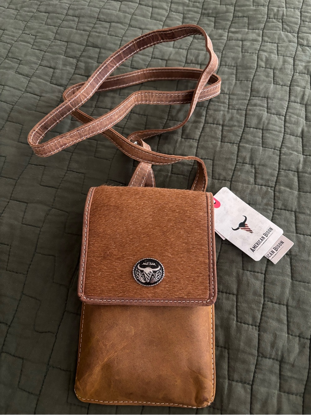 American Bison Partial Hair On Crossbody Bag